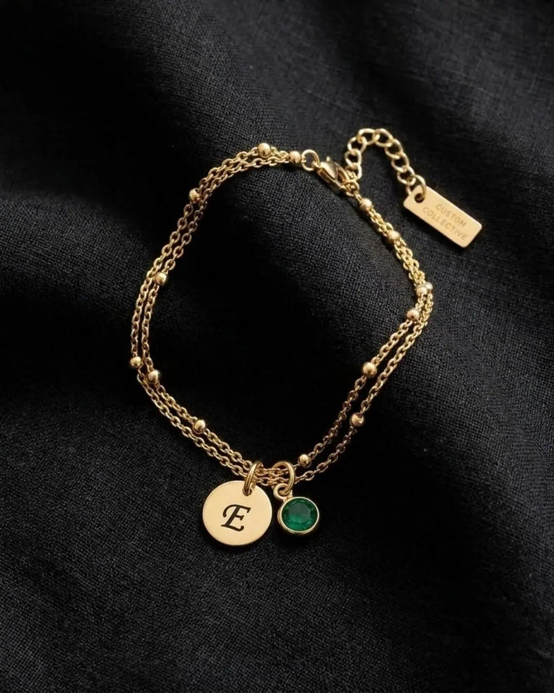 Birthstone and Initial Bracelet