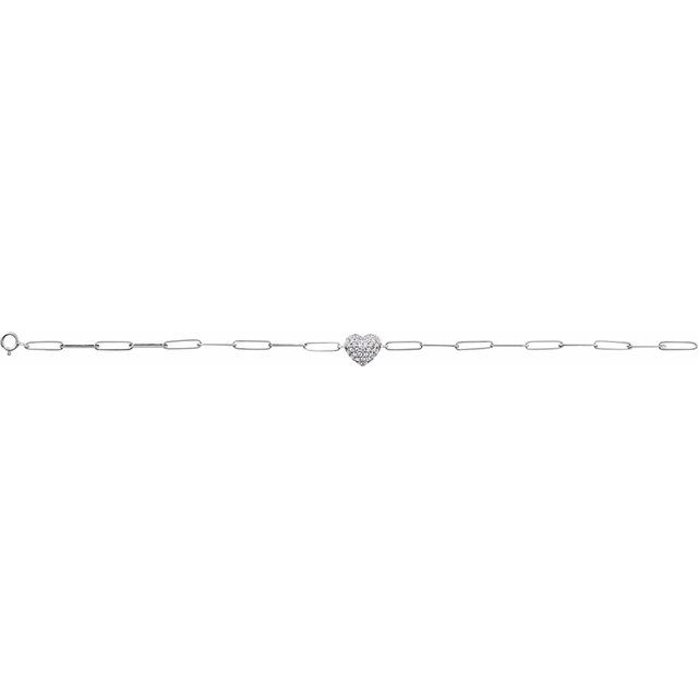 14K Gold 1/3 CTW Natural Diamond Heart & Paperclip-Style Bracelet Valentine's Day Gift
