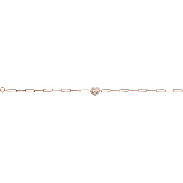14K Gold 1/3 CTW Natural Diamond Heart & Paperclip-Style Bracelet Valentine's Day Gift