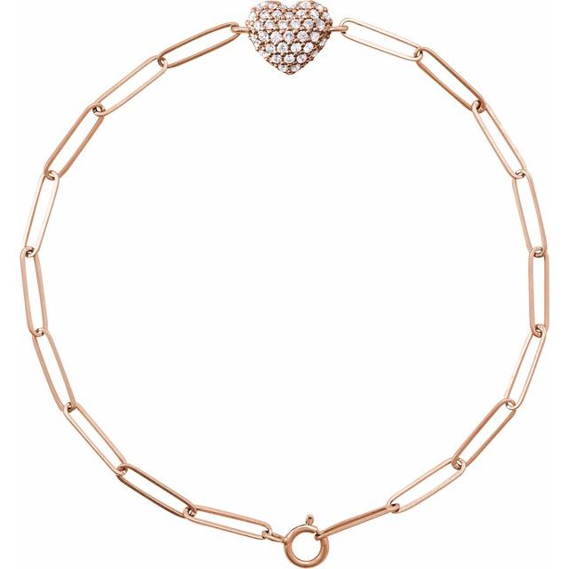 14K Gold 1/3 CTW Natural Diamond Heart & Paperclip-Style Bracelet Valentine's Day Gift