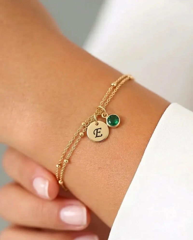Birthstone and Initial Bracelet