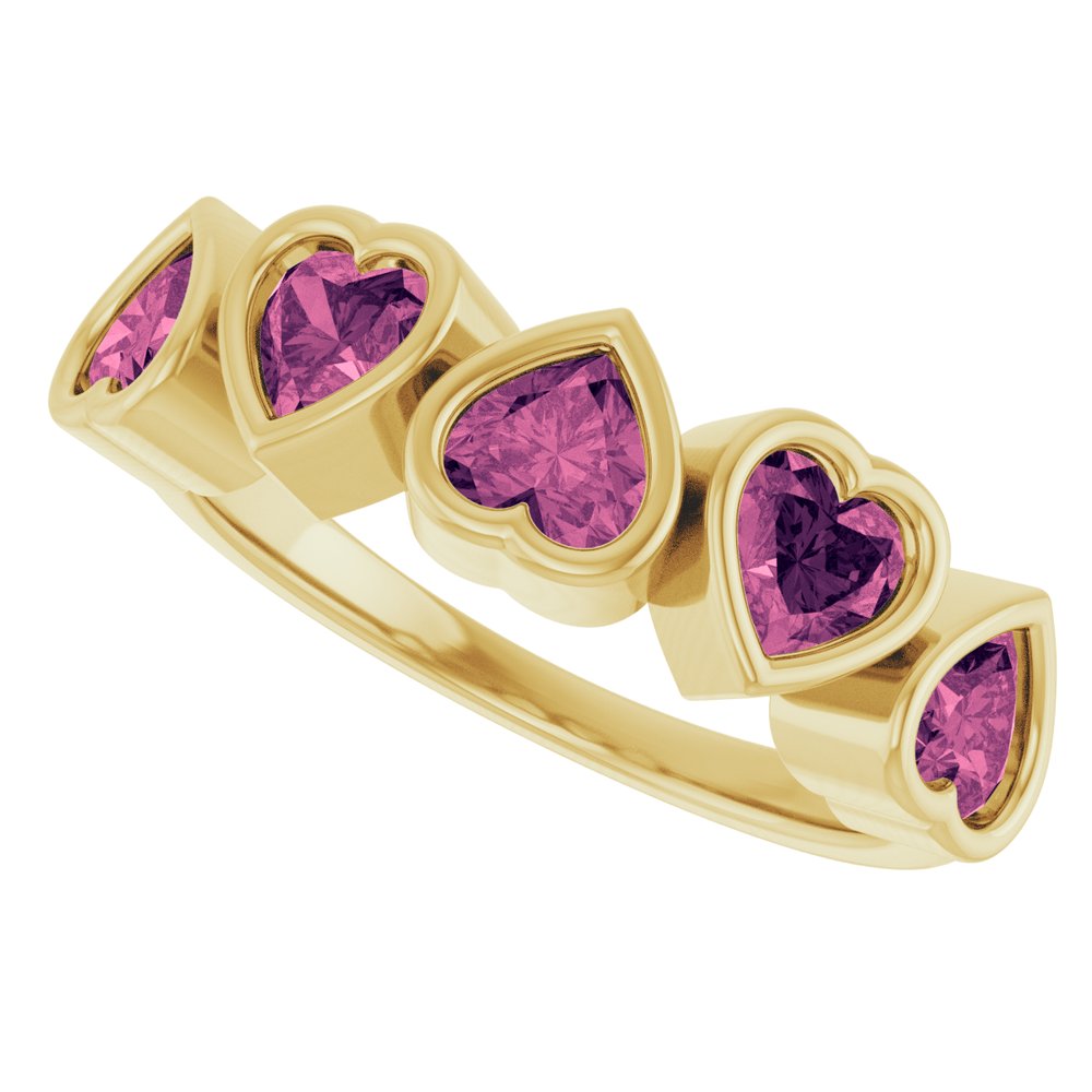 14K Gold Natural Tourmaline Birthstone Heart Ring Valentine's Day Gift