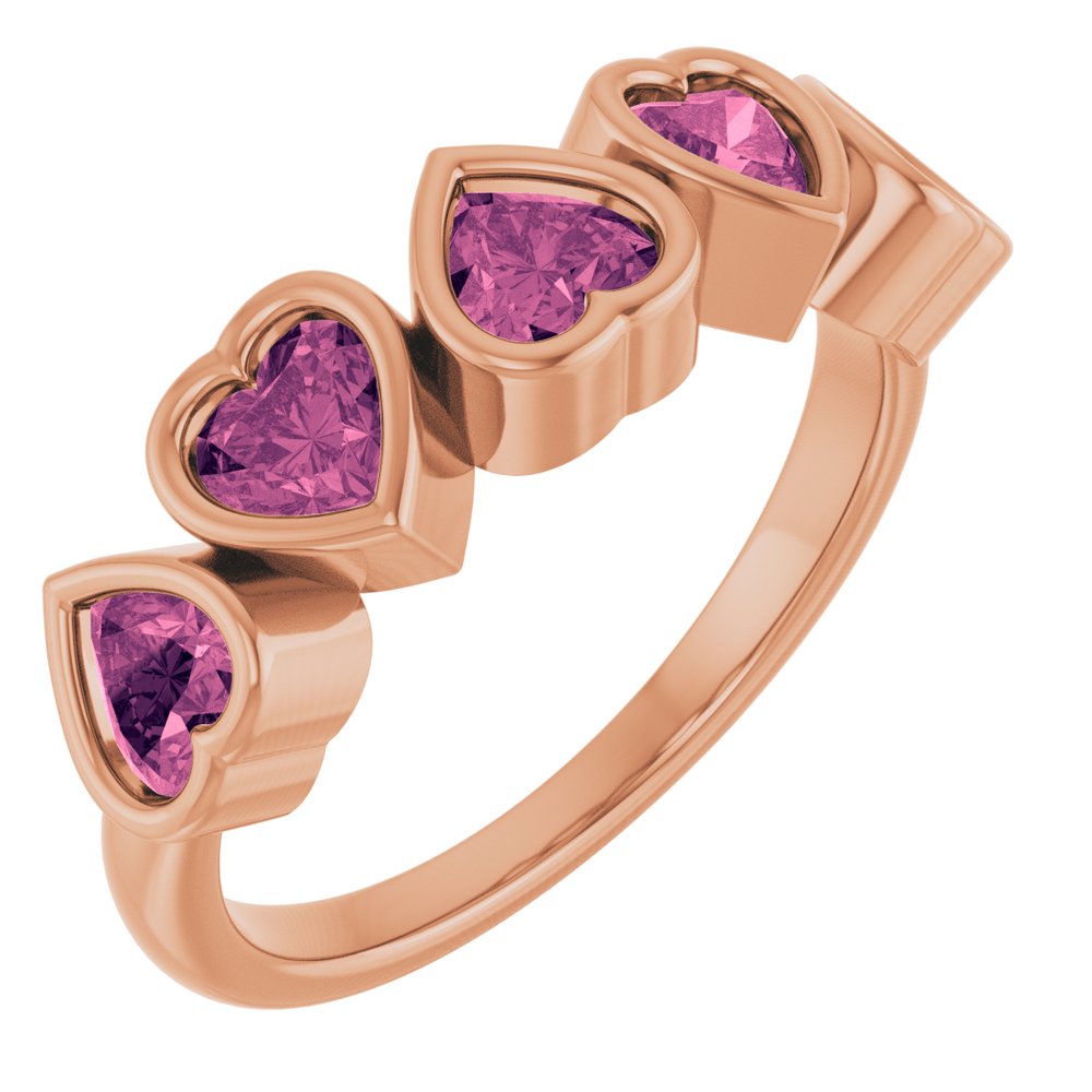 14K Gold Natural Tourmaline Birthstone Heart Ring Valentine's Day Gift