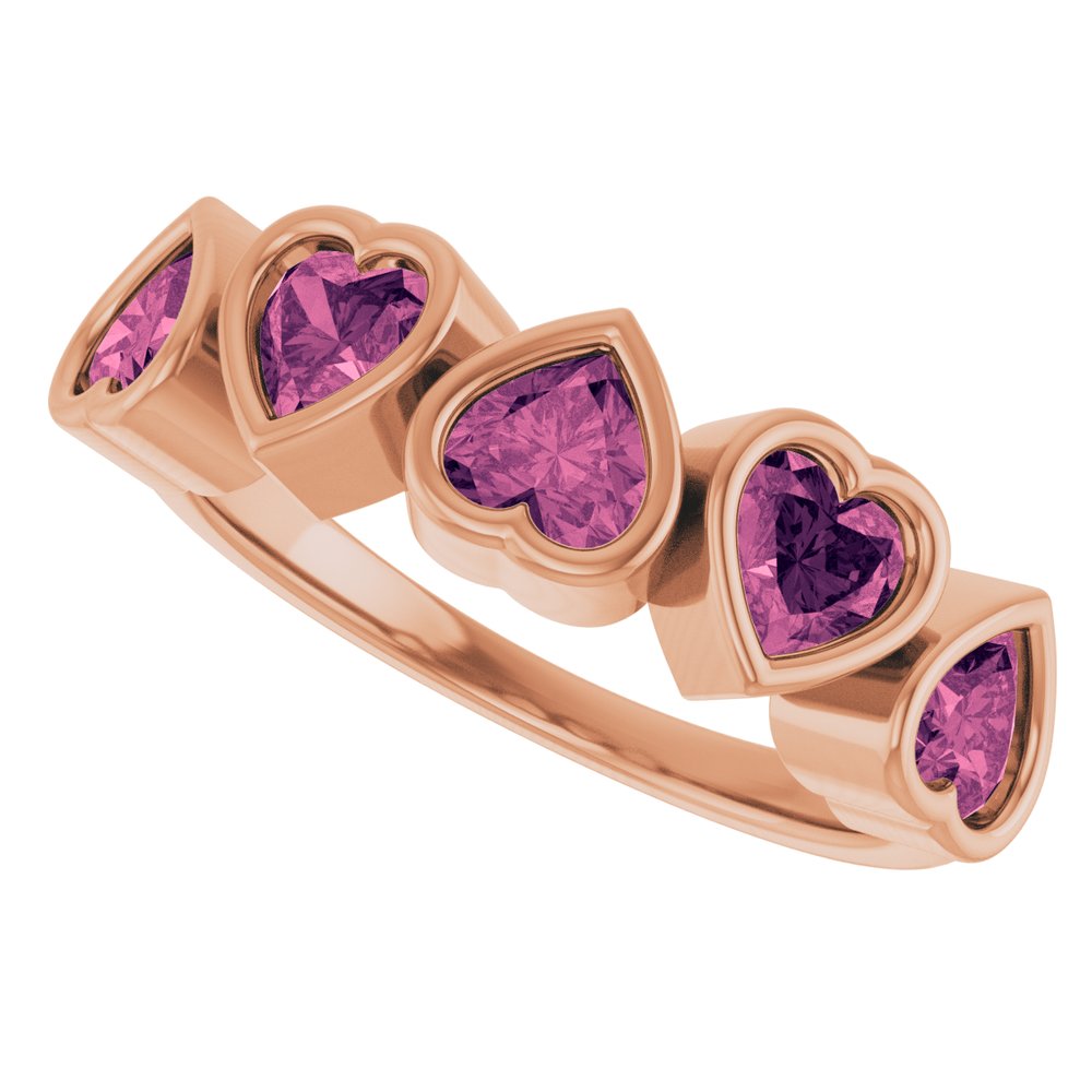 14K Gold Natural Tourmaline Birthstone Heart Ring Valentine's Day Gift