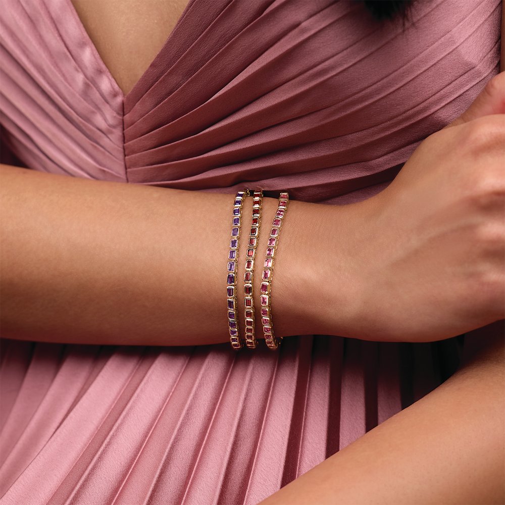 14K Gold Natural Birthstone Line 7" Bracelet Valentine's Day Gift