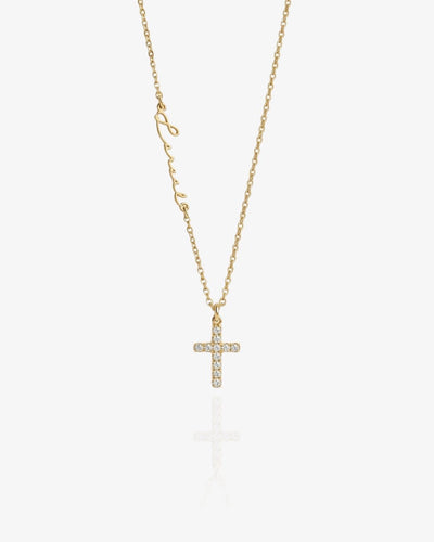 Scripted Cross Necklace