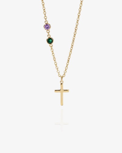 Dainty Cross and Birthstone Necklace - CG3907S,CG3908S,CG3909S,CG3910S,CG3911S,CG3912S,CG3913S,CG3914S,CG3915S,CG3916S,CG3917S,CG3918S