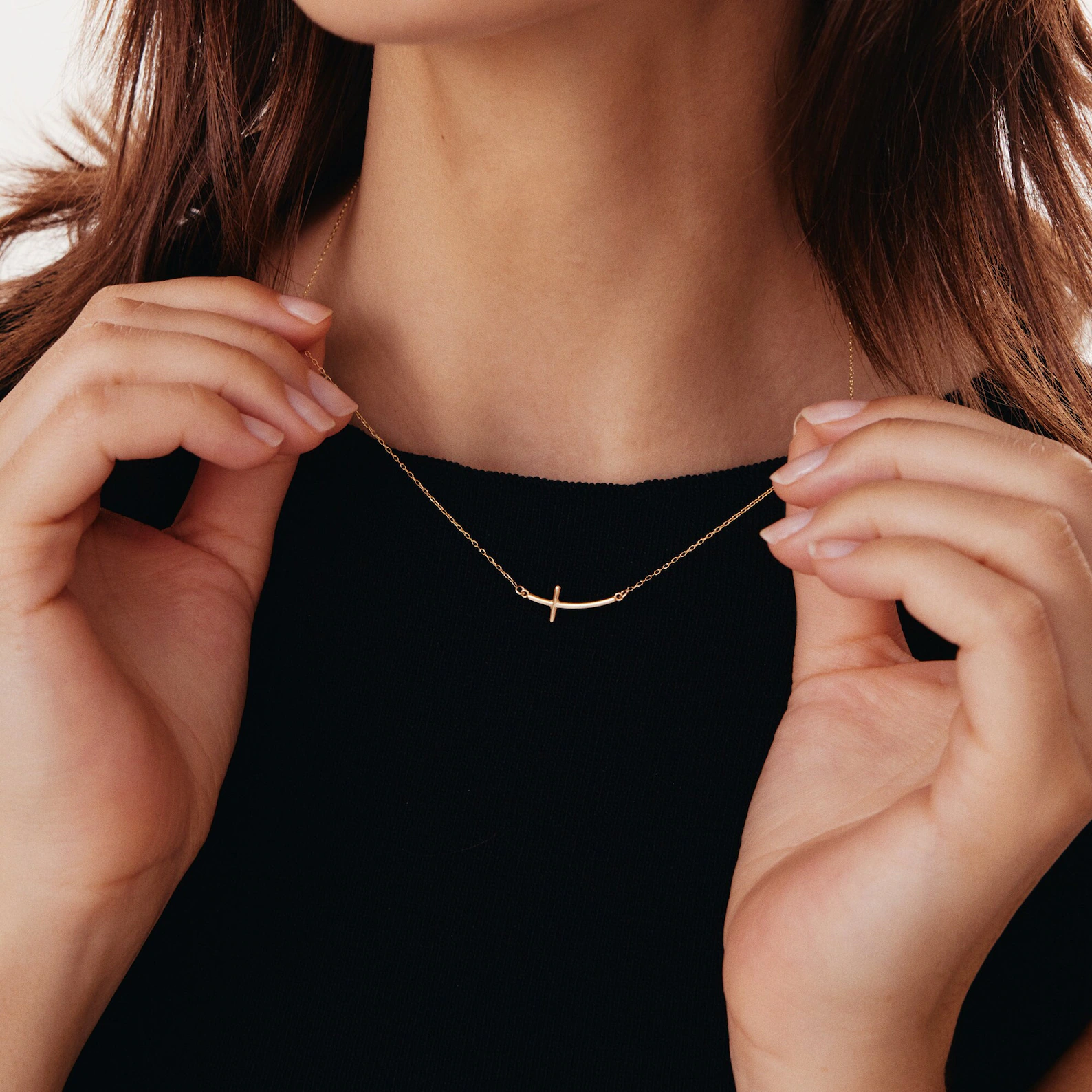 Curved Cross Necklace – TheCustomGoodsCo - Main Image