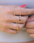 Dainty Cross and Birthstone Necklace