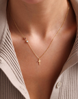 Dainty Cross and Birthstone Necklace