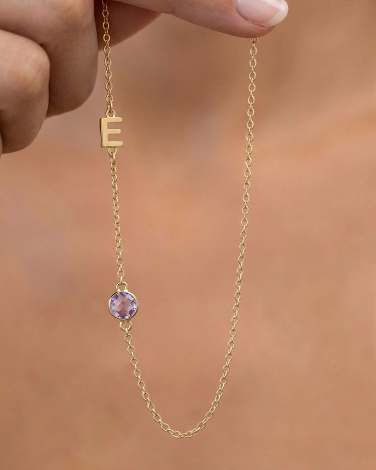 Birthstone Initial Necklace