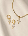 Golden Duo Cross Necklace & Huggies Set