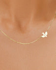 Gold necklace with a dove pendant on a person's neck - CG2028S,CG2030S,CG2032S