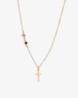 Dainty Cross and Birthstone Necklace