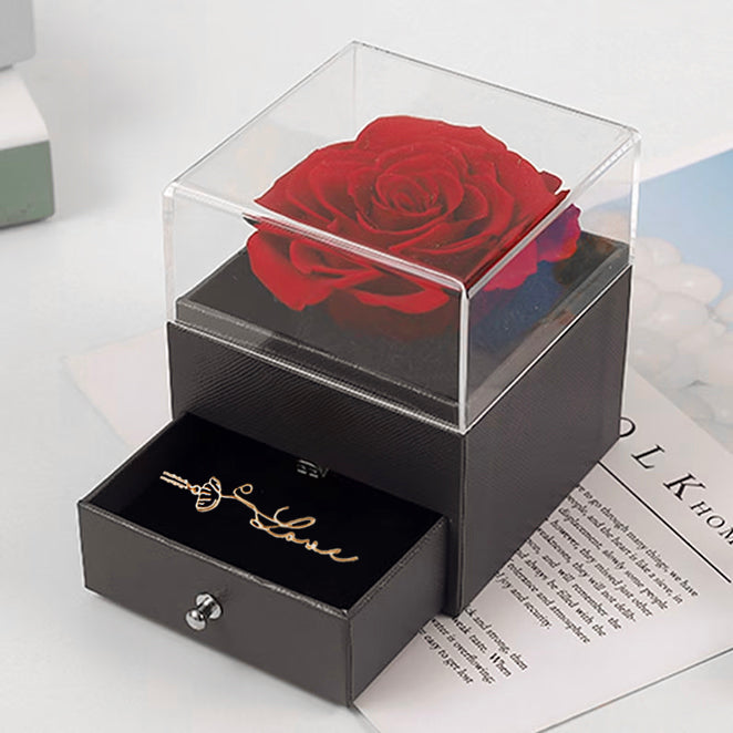 Birth Flower Name Necklace with Eternal Rose Box1