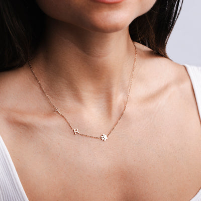Personalized Sideway Initial Paw Print Necklace - CG0669S,CG0670S,CG0671S,CG0672S,CG0673S,CG0674S,CG0675S,CG0676S,CG0677S,CG0678S,CG0664S,CG0665S,CG0666S,CG0667S,CG0668S,CG4448S,CG4449S,CG4450S,CG4451S,CG4452S