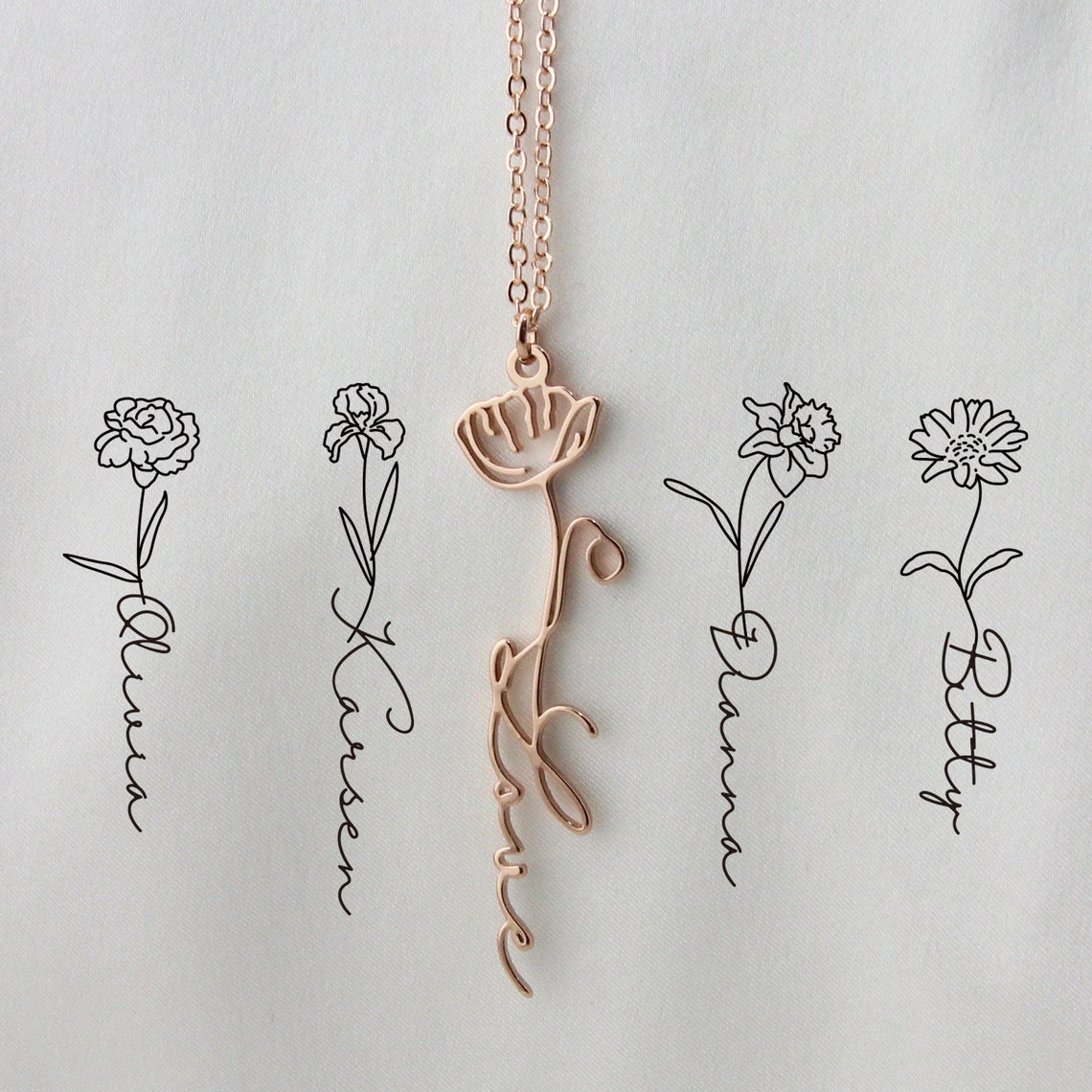birthflower name necklace