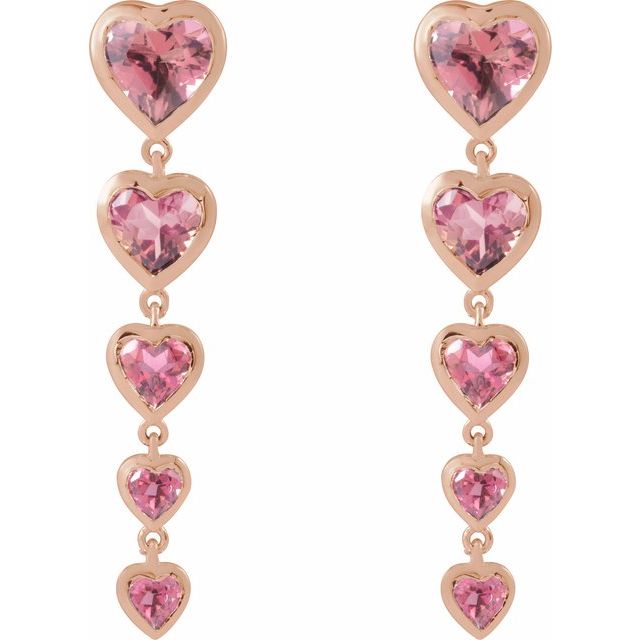 14K Gold Natural Birthstone Heart Earrings Valentine&#39;s Day Gift