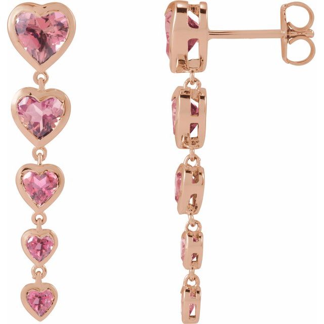 14K Gold Natural Birthstone Heart Earrings Valentine&#39;s Day Gift