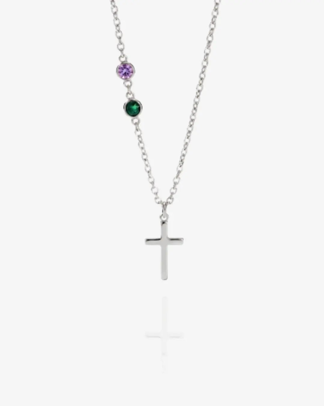 Dainty Cross and Birthstone Necklace