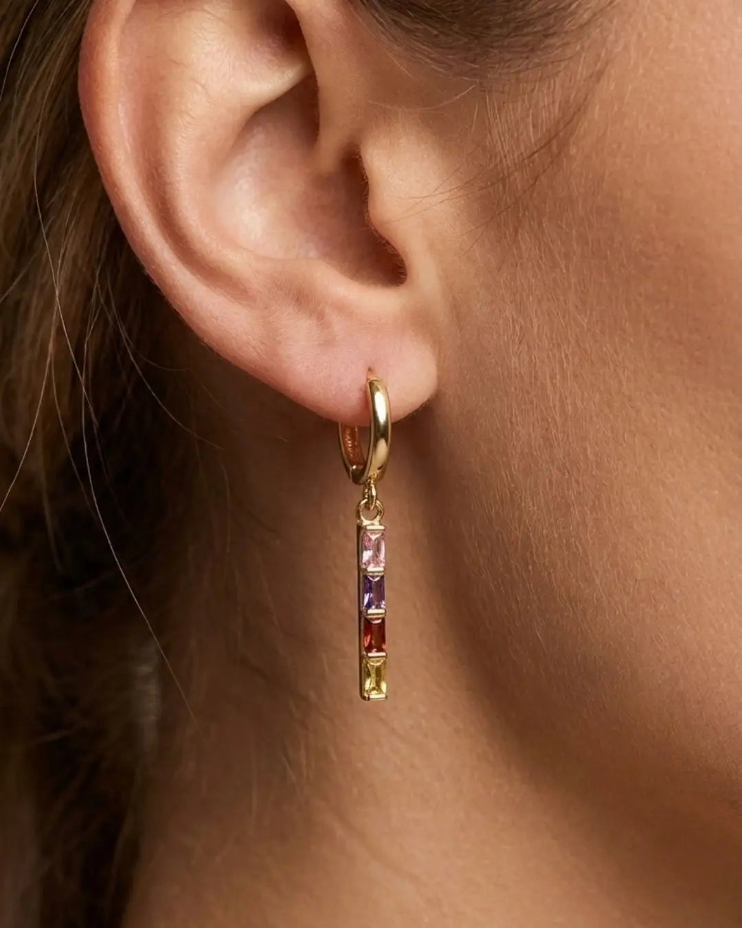 Baguette Birthstone Huggies