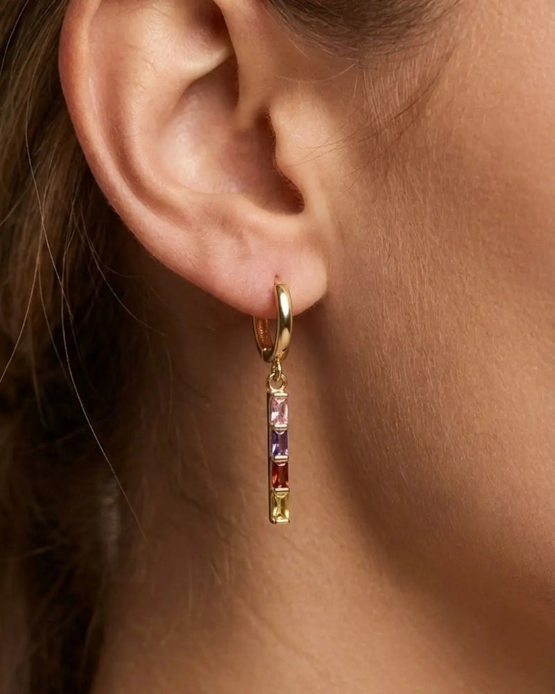 Baguette Birthstone Huggies