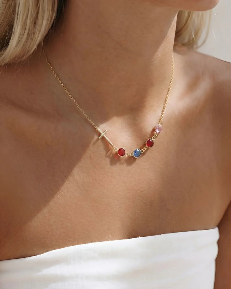 Cross with Birthstone Necklace - CG3326S,CG3327S,CG3328S,CG3329S,CG3330S,CG3331S,CG3332S,CG3333S,CG3334S,CG3335S,CG3336S,CG3337S,CG3338S,CG3339S,CG3340S