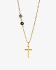 Dainty Cross and Birthstone Necklace