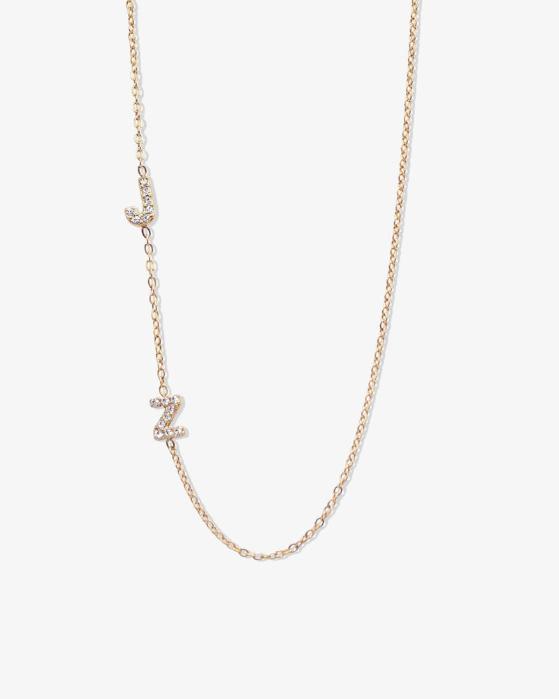 Diamond Sideway Initial Necklace - CG3837S,CG3838S,CG3839S,CG3840S,CG3841S,CG3842S,CG3843S,CG3844S,CG3845S,CG3846S,CG3847S,CG3848S,CG3849S,CG3850S,CG3851S