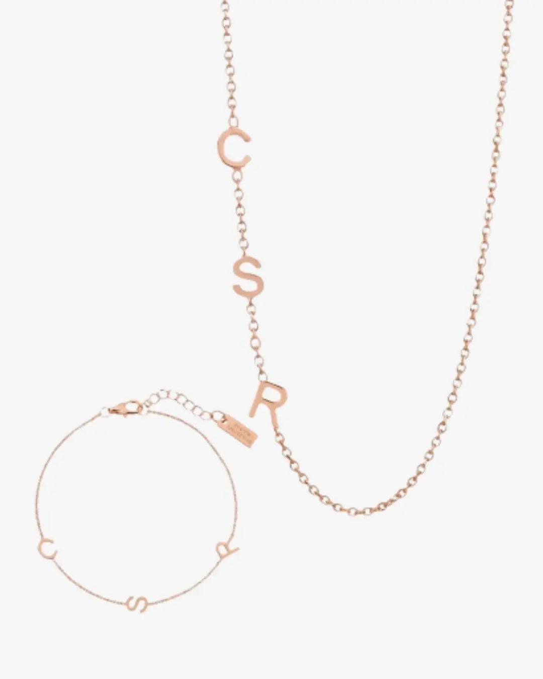 Personalized Sideway Initial Necklace + Matching Bracelet Bundle