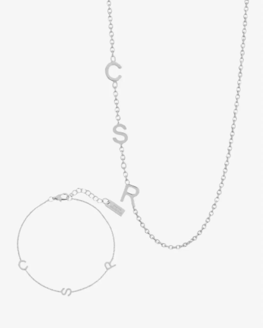 Personalized Sideway Initial Necklace + Matching Bracelet Bundle
