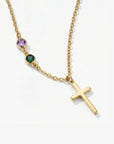 Dainty Cross and Birthstone Necklace