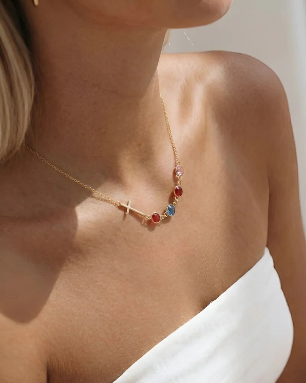 Cross with Birthstone Necklace - CG3326S,CG3327S,CG3328S,CG3329S,CG3330S,CG3331S,CG3332S,CG3333S,CG3334S,CG3335S,CG3336S,CG3337S,CG3338S,CG3339S,CG3340S