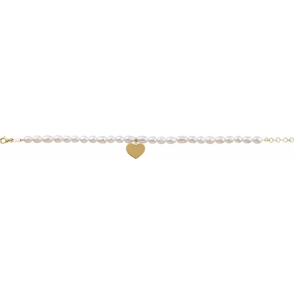 14K Gold Freshwater Pearl &amp; Engravable Heart Bracelet Valentines Day Gift