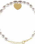 14K Gold Freshwater Pearl & Engravable Heart Bracelet Valentines Day Gift