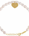 14K Gold Freshwater Pearl & Engravable Heart Bracelet Valentines Day Gift