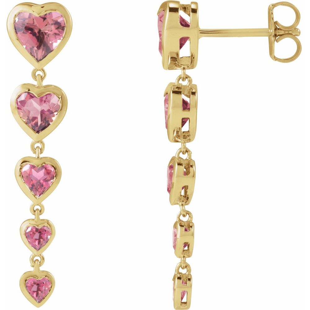 14K Gold Natural Birthstone Heart Earrings Valentine&#39;s Day Gift