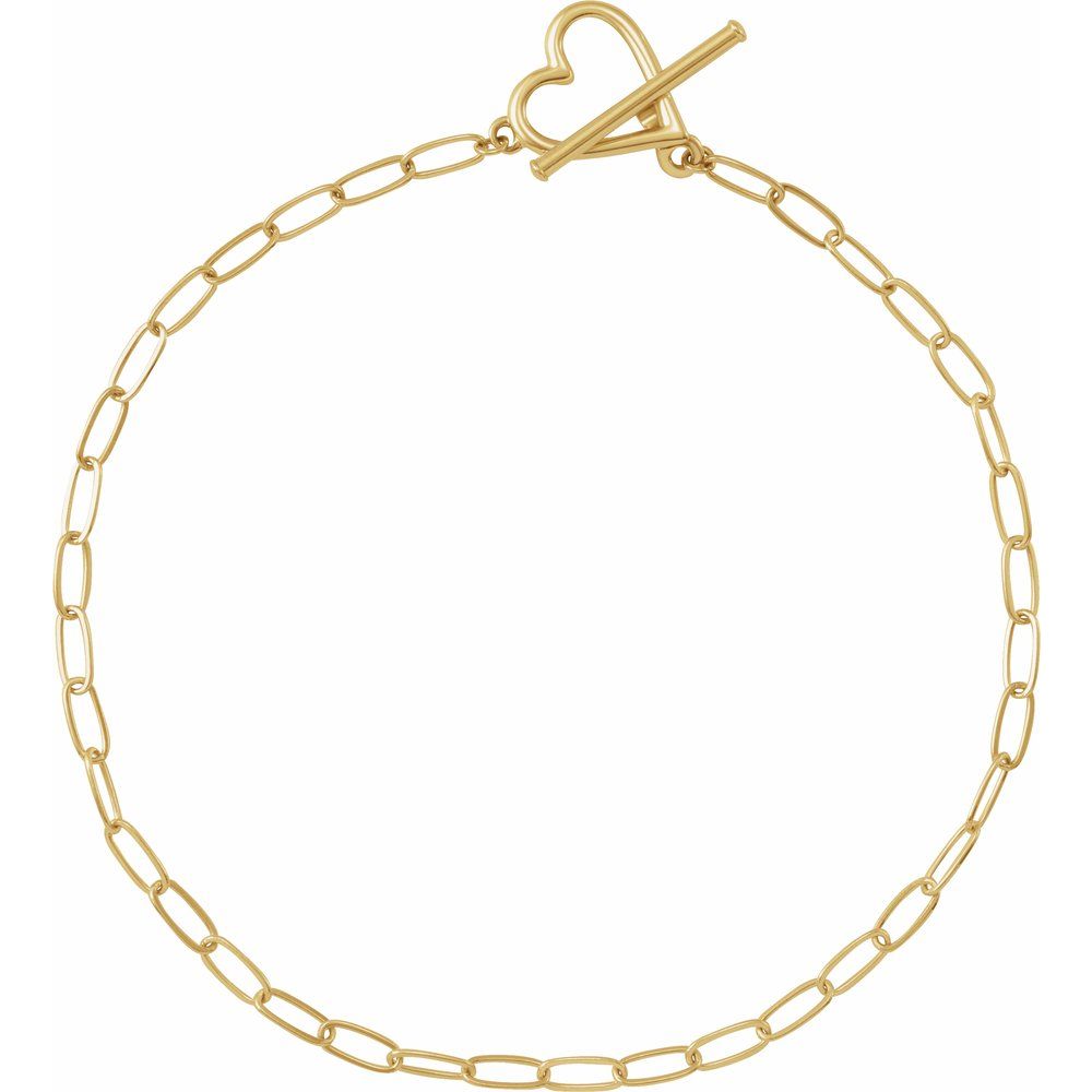 14K Gold Heart &amp; Paperclip-Style Chain Bracelet Valentine&#39;s Day Gift