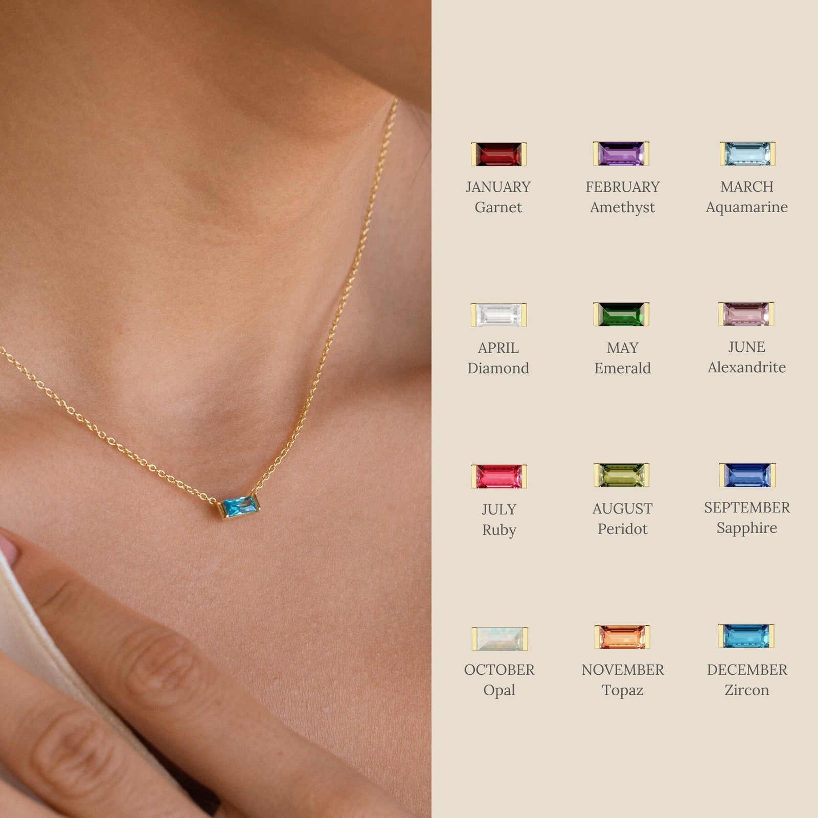 Dainty Baguette Birthstone Necklace