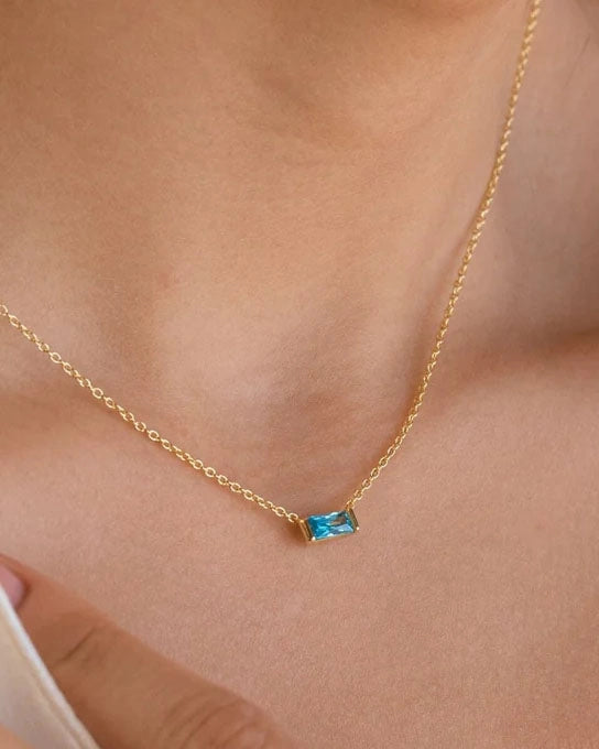 Gold Baguette Birthstone Necklace - CG1689S