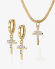 Golden Duo Cross Necklace & Huggies Set