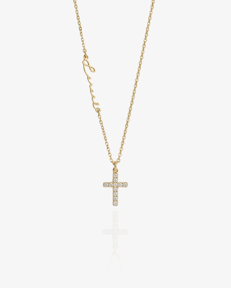 Scripted Cross Necklace