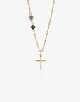 Dainty Cross and Birthstone Necklace