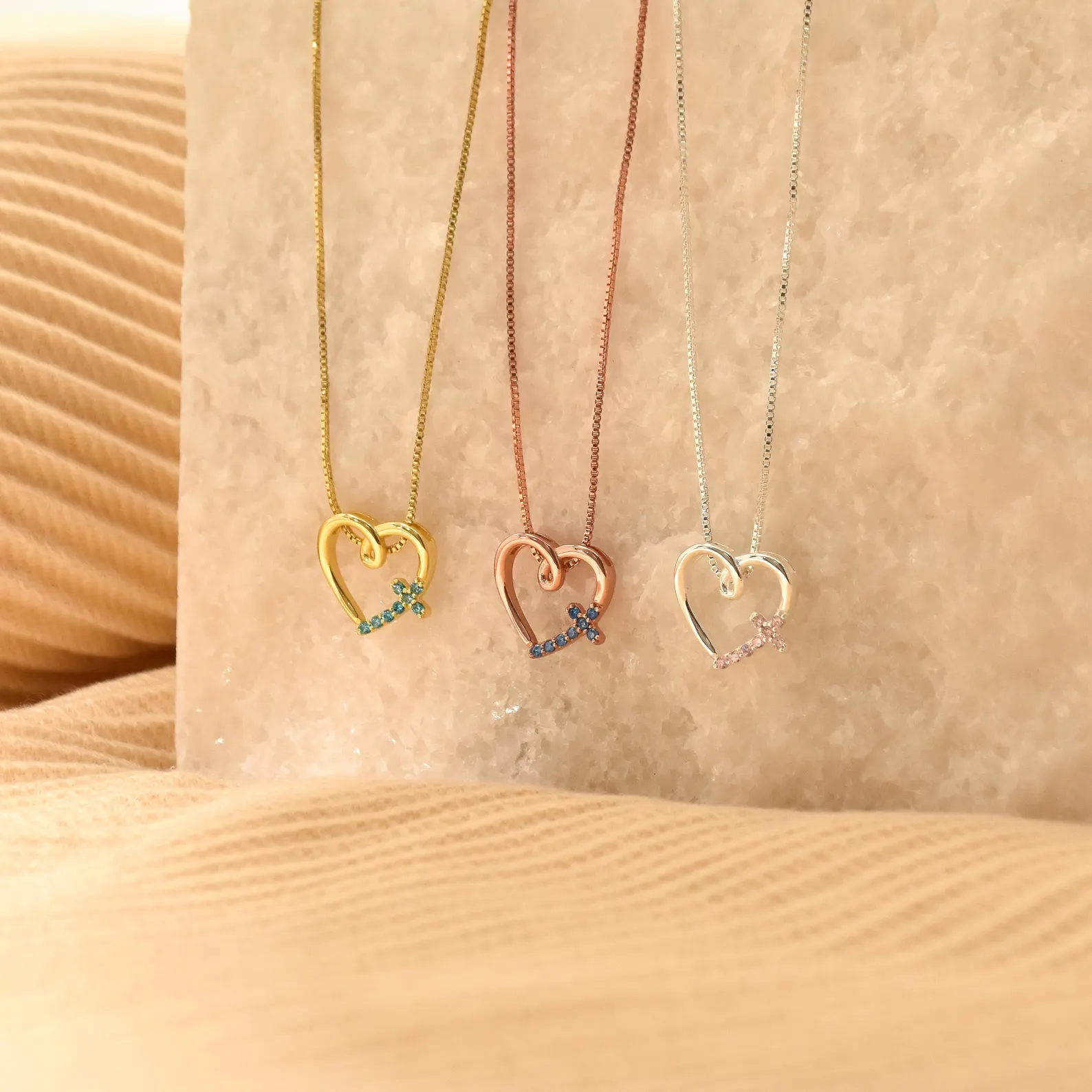 Cross Heart Birthstone Necklace