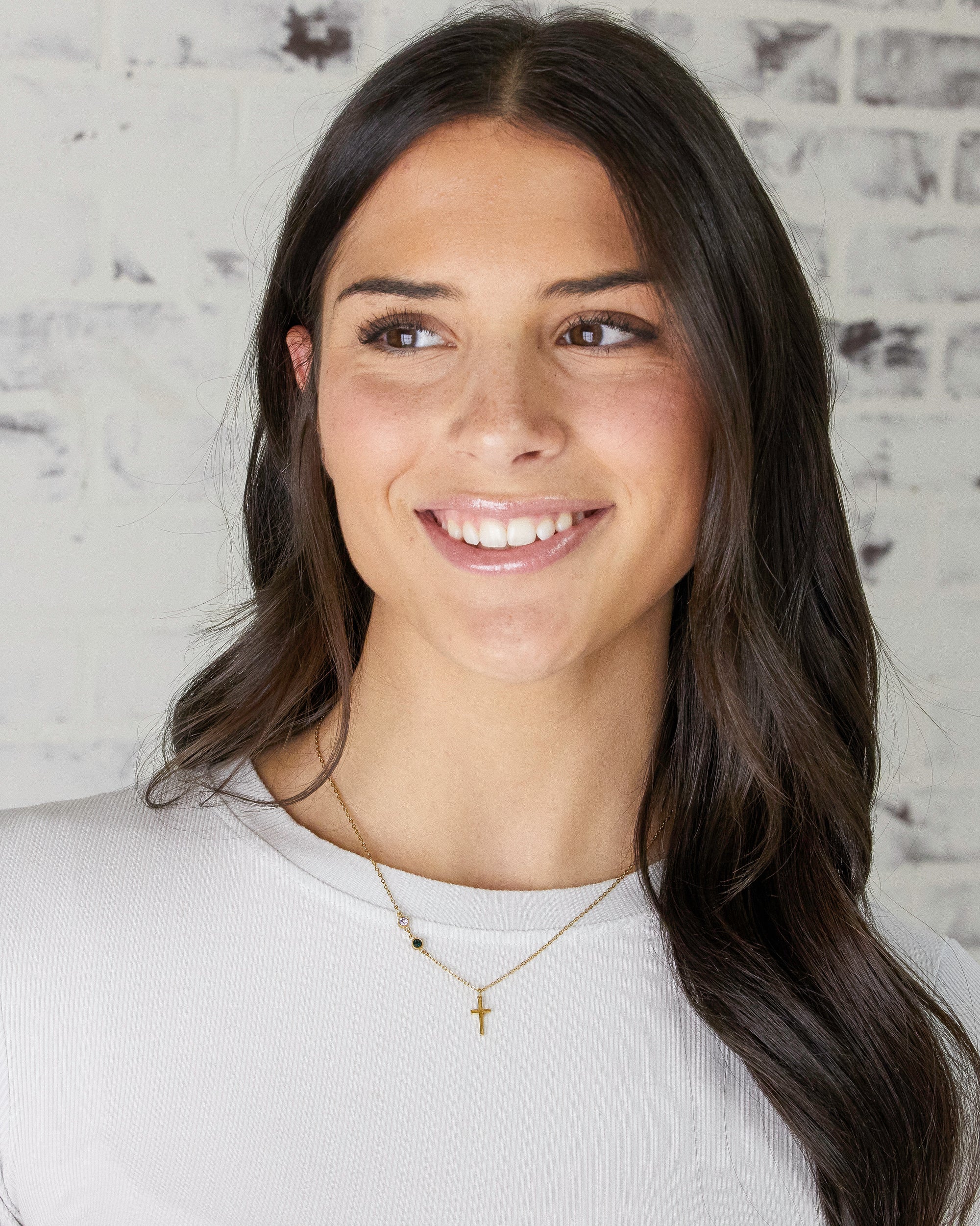 Dainty Cross and Birthstone Necklace