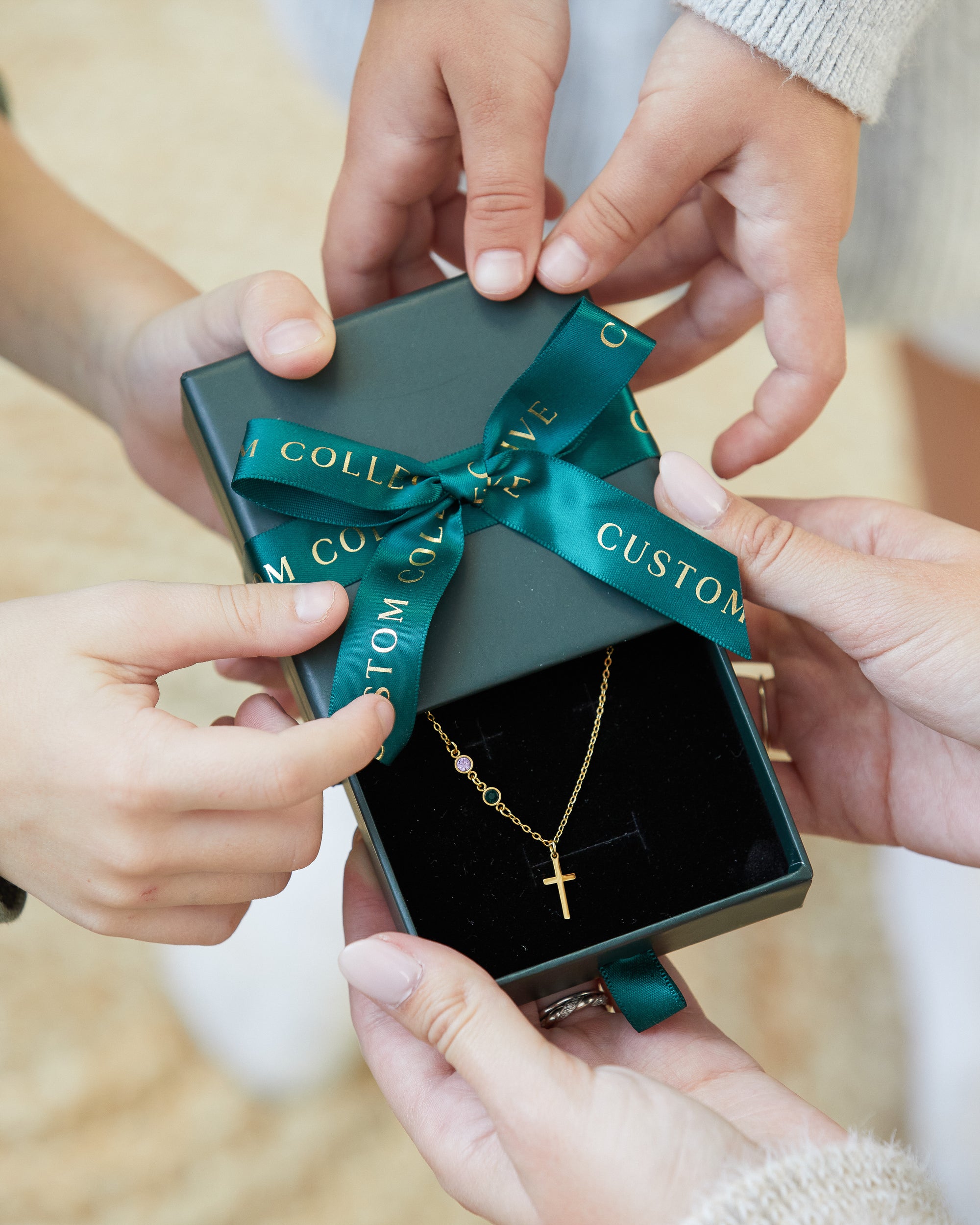 Dainty Cross and Birthstone Necklace