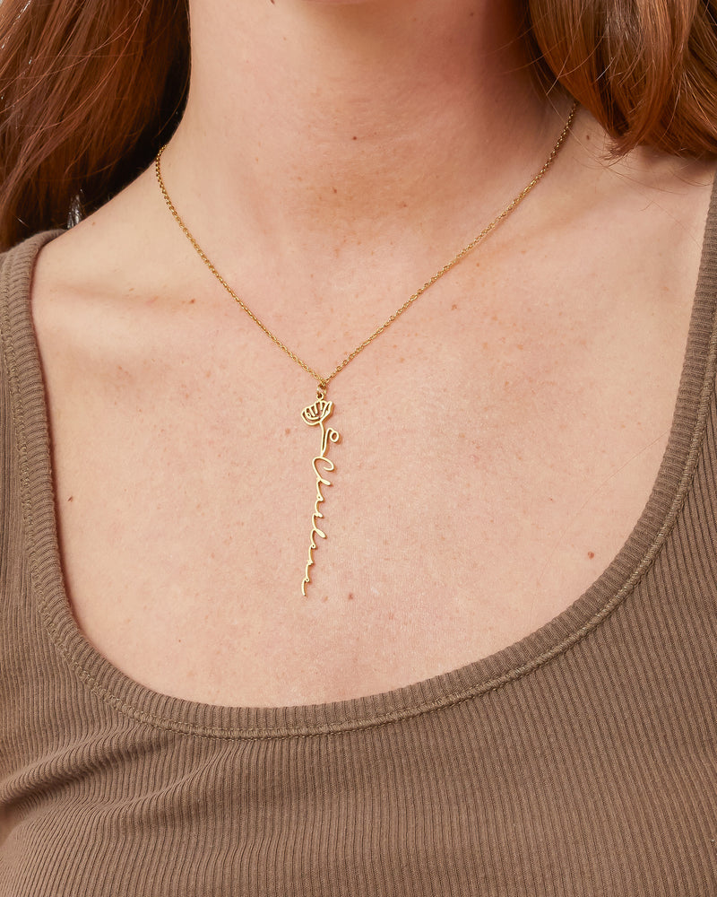 Personalized Name Necklace with Birth Flower - CG0603S,CG0604S,CG0605S,CG4447S