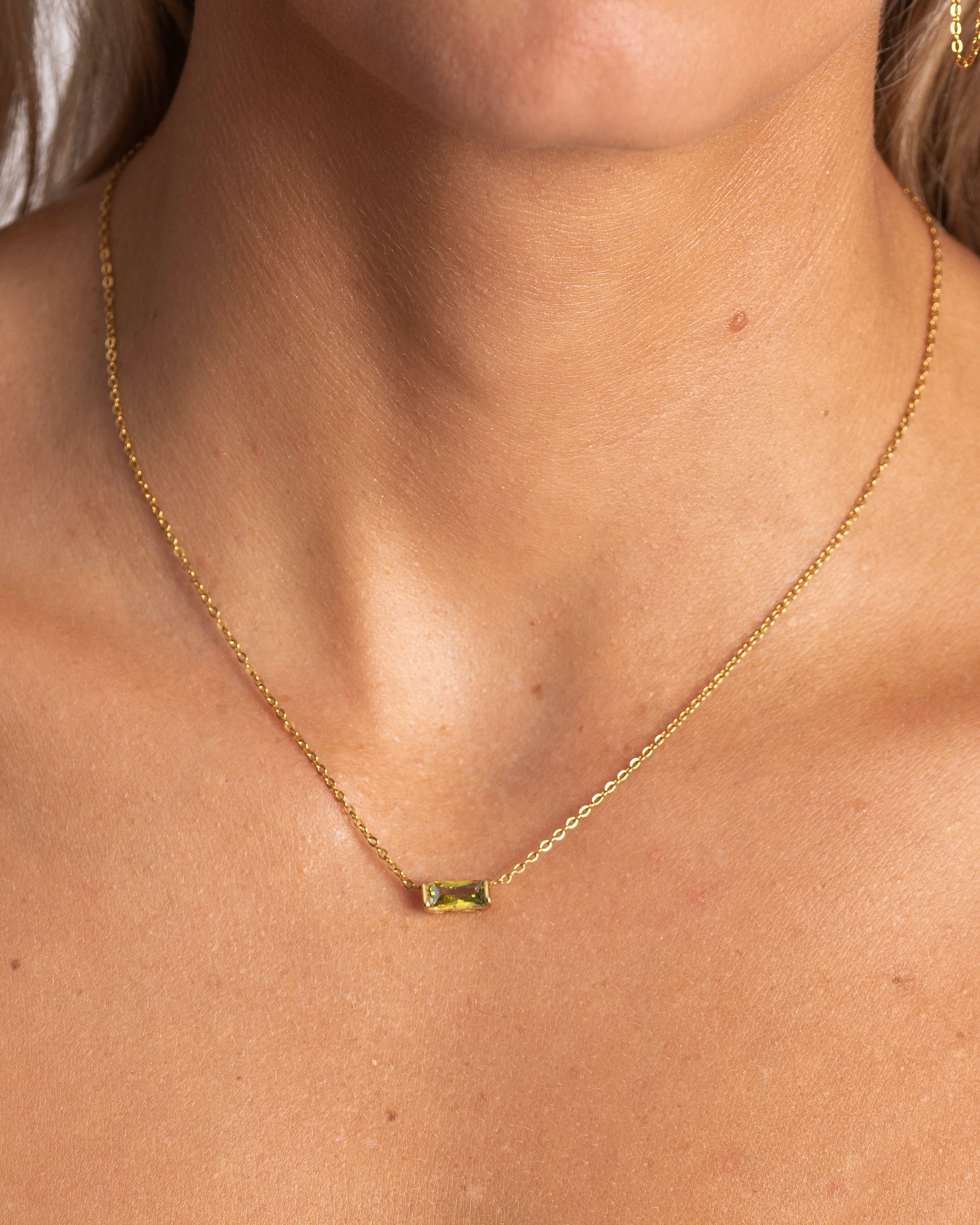Dainty Baguette Birthstone Necklace