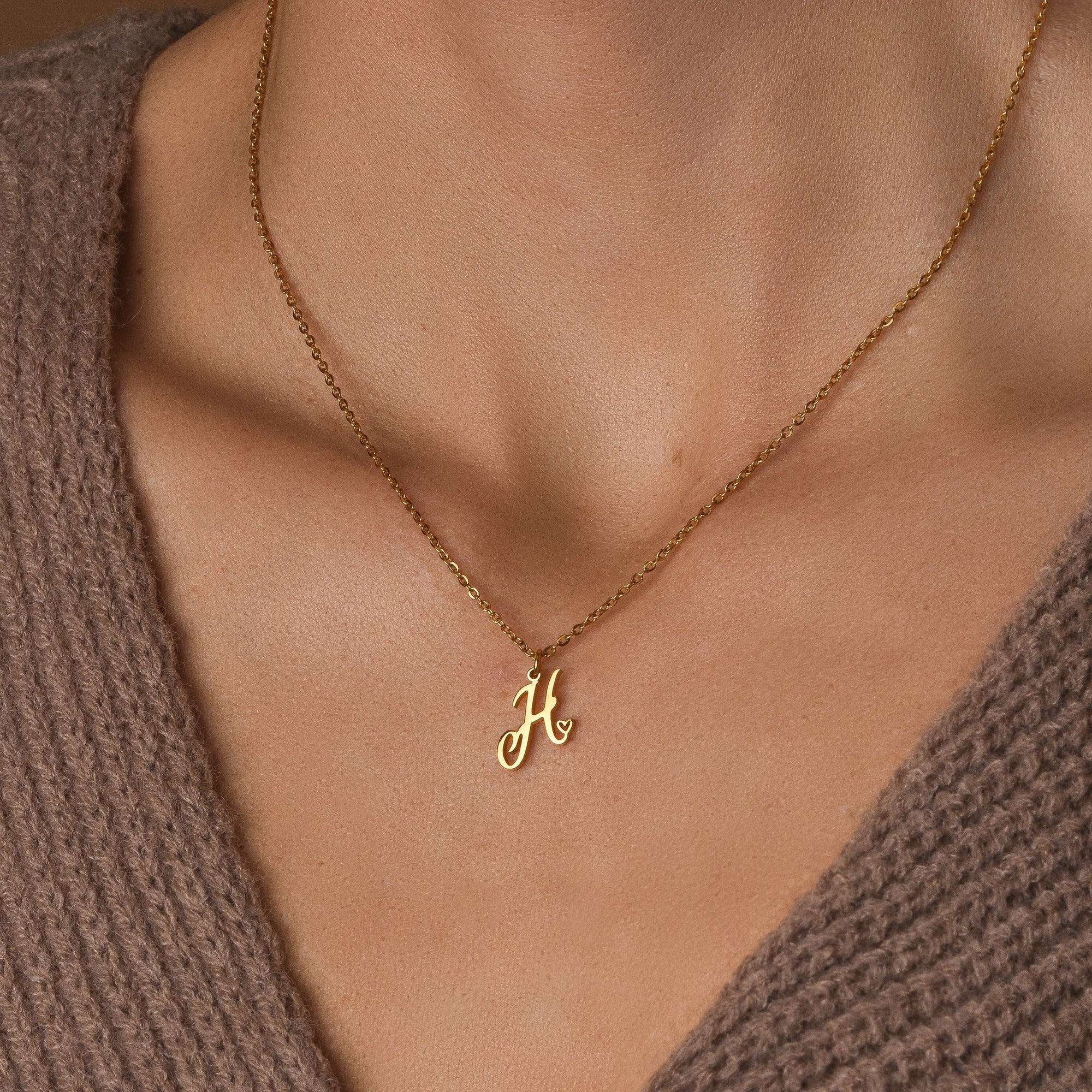 Custom Heart Initial Necklace