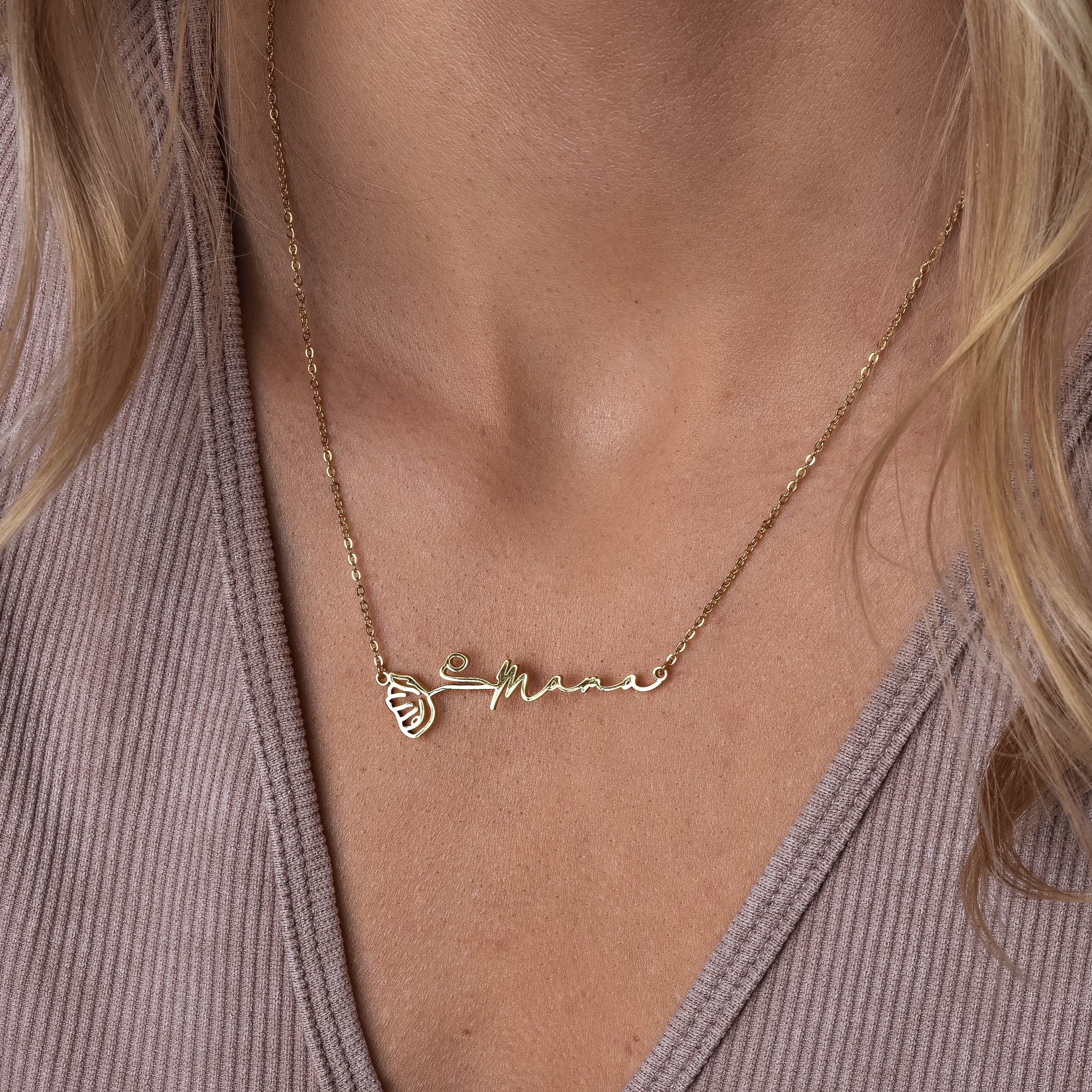 Horizontal Birth Flower Name Necklace - CG1095S,CG1096S,CG1097S